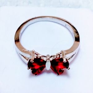 STERLING SILVER BUTTERFLY RING, RUBIES, SZ 8
